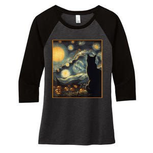 Halloween Black Cat Starry Night Cat Lovers Cat Women's Tri-Blend 3/4-Sleeve Raglan Shirt