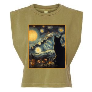 Halloween Black Cat Starry Night Cat Lovers Cat Garment-Dyed Women's Muscle Tee