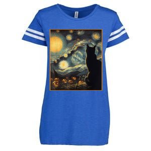 Halloween Black Cat Starry Night Cat Lovers Cat Enza Ladies Jersey Football T-Shirt