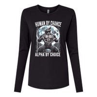 Human By Chance Alpha By Choice Funny Wolf Womens Cotton Relaxed Long Sleeve T-Shirt