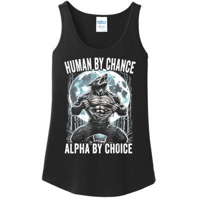 Human By Chance Alpha By Choice Funny Wolf Ladies Essential Tank