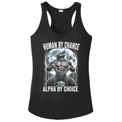 Human By Chance Alpha By Choice Funny Wolf Ladies PosiCharge Competitor Racerback Tank