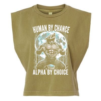 Human By Chance Alpha By Choice Funny Wolf Garment-Dyed Women's Muscle Tee