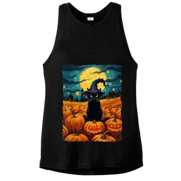 Halloween Black Cat Van Gogh Witch Kawaii Pumpkin Ladies PosiCharge Tri-Blend Wicking Tank