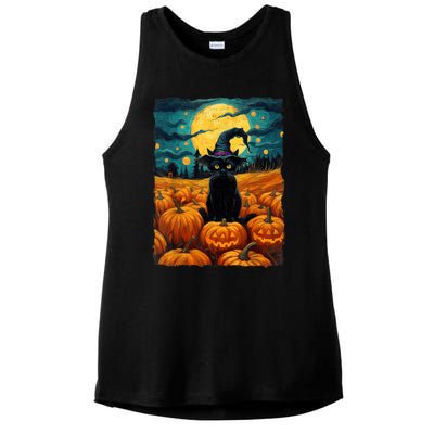 Halloween Black Cat Van Gogh Witch Kawaii Pumpkin Ladies PosiCharge Tri-Blend Wicking Tank