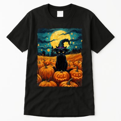 Halloween Black Cat Van Gogh Witch Kawaii Pumpkin Tall T-Shirt