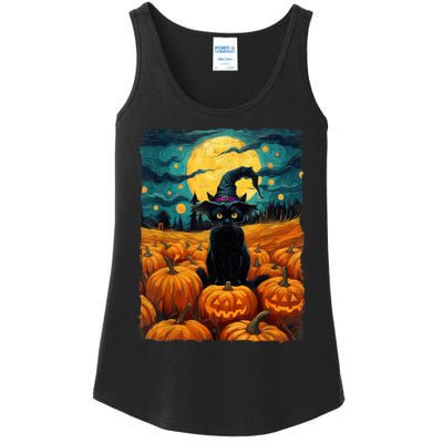 Halloween Black Cat Van Gogh Witch Kawaii Pumpkin Ladies Essential Tank