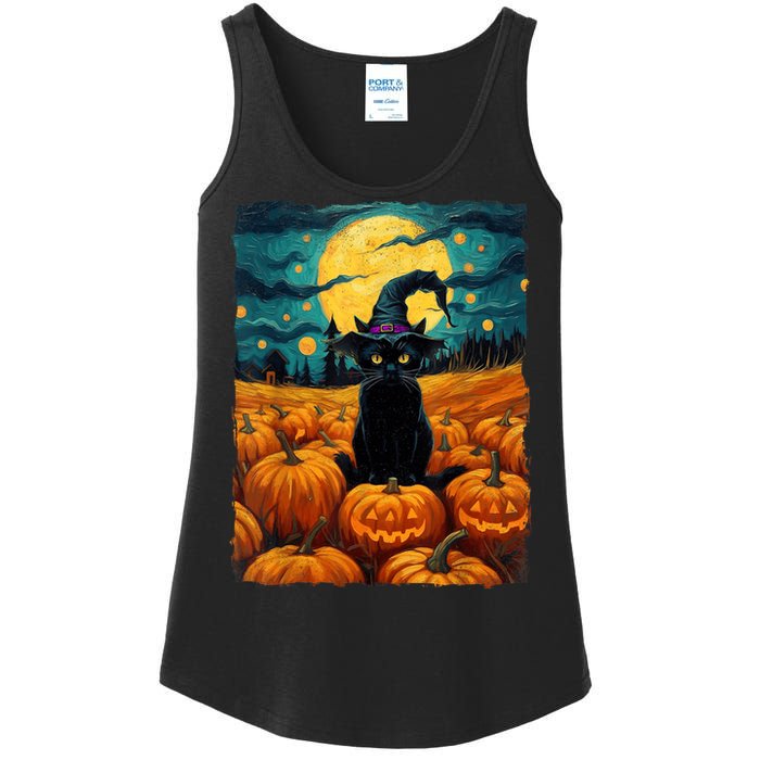 Halloween Black Cat Van Gogh Witch Kawaii Pumpkin Ladies Essential Tank