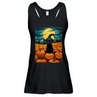 Halloween Black Cat Van Gogh Witch Kawaii Pumpkin Ladies Essential Flowy Tank