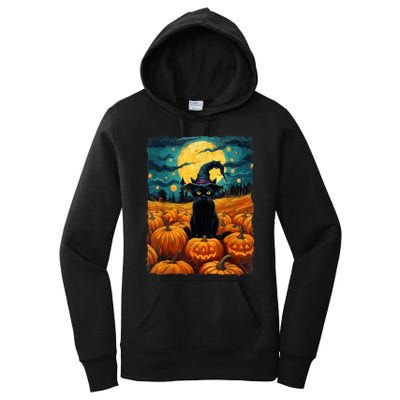 Halloween Black Cat Van Gogh Witch Kawaii Pumpkin Women's Pullover Hoodie