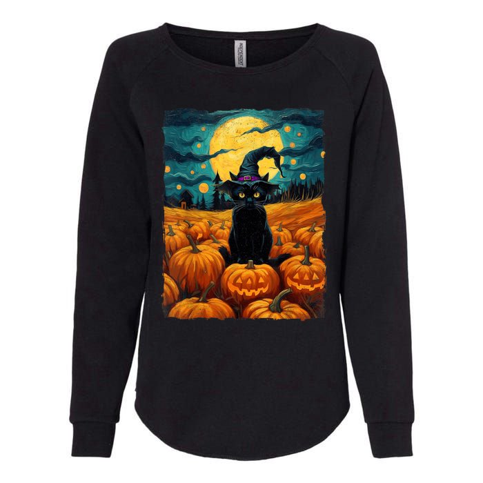 Halloween Black Cat Van Gogh Witch Kawaii Pumpkin Womens California Wash Sweatshirt