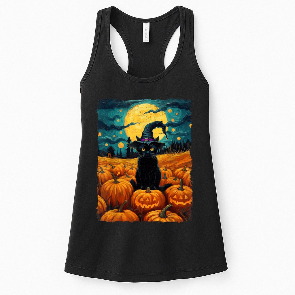 Halloween Black Cat Van Gogh Witch Kawaii Pumpkin Womens Tank Top