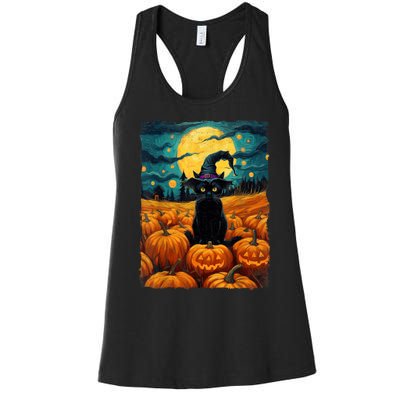 Halloween Black Cat Van Gogh Witch Kawaii Pumpkin Women's Racerback Tank