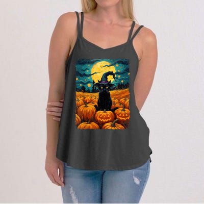 Halloween Black Cat Van Gogh Witch Kawaii Pumpkin Women's Strappy Tank