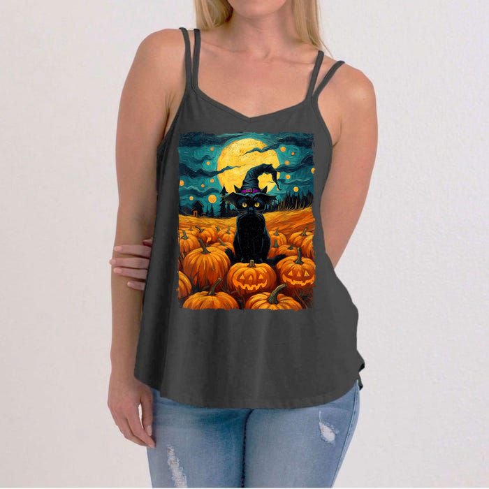 Halloween Black Cat Van Gogh Witch Kawaii Pumpkin Women's Strappy Tank