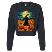 Halloween Black Cat Van Gogh Witch Kawaii Pumpkin Cropped Pullover Crew