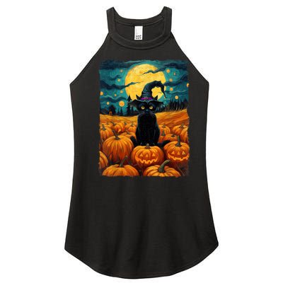 Halloween Black Cat Van Gogh Witch Kawaii Pumpkin Women's Perfect Tri Rocker Tank