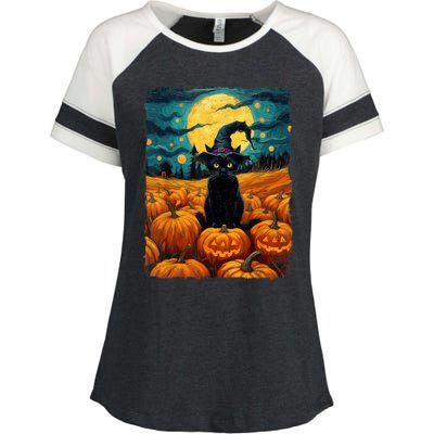 Halloween Black Cat Van Gogh Witch Kawaii Pumpkin Enza Ladies Jersey Colorblock Tee