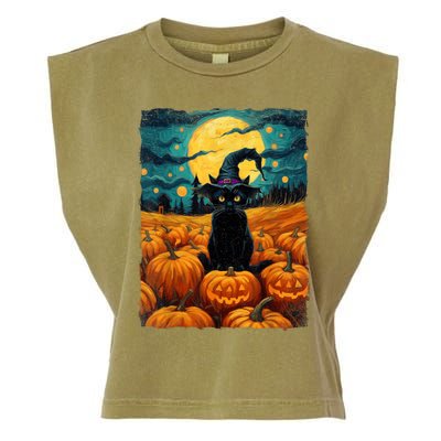 Halloween Black Cat Van Gogh Witch Kawaii Pumpkin Garment-Dyed Women's Muscle Tee