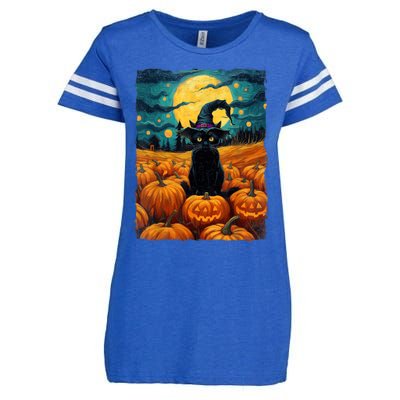 Halloween Black Cat Van Gogh Witch Kawaii Pumpkin Enza Ladies Jersey Football T-Shirt