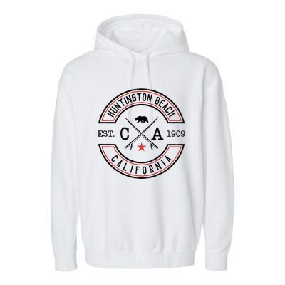 Huntington Beach California Ca Retro Surfer Garment-Dyed Fleece Hoodie