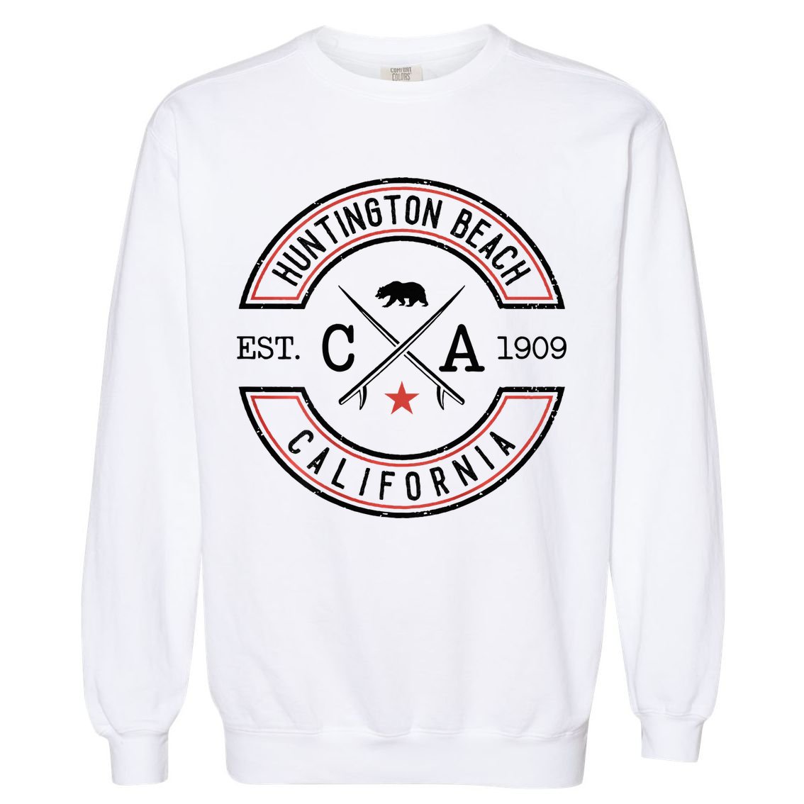 Huntington Beach California Ca Retro Surfer Garment-Dyed Sweatshirt