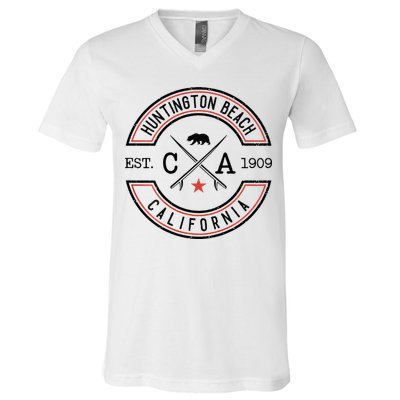 Huntington Beach California Ca Retro Surfer V-Neck T-Shirt