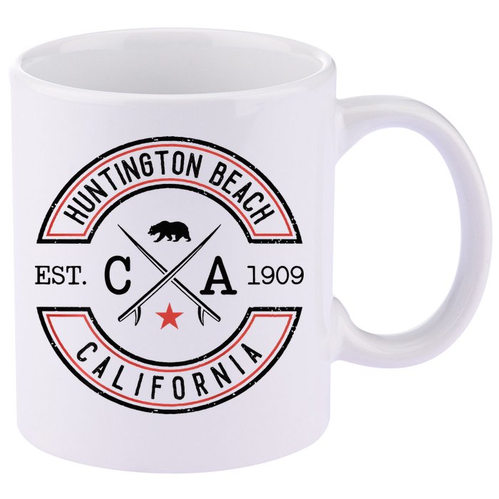 Huntington Beach California Ca Retro Surfer 11oz C Handle Ceramic Mug