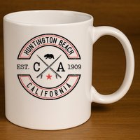 Huntington Beach California Ca Retro Surfer 11oz C Handle Ceramic Mug