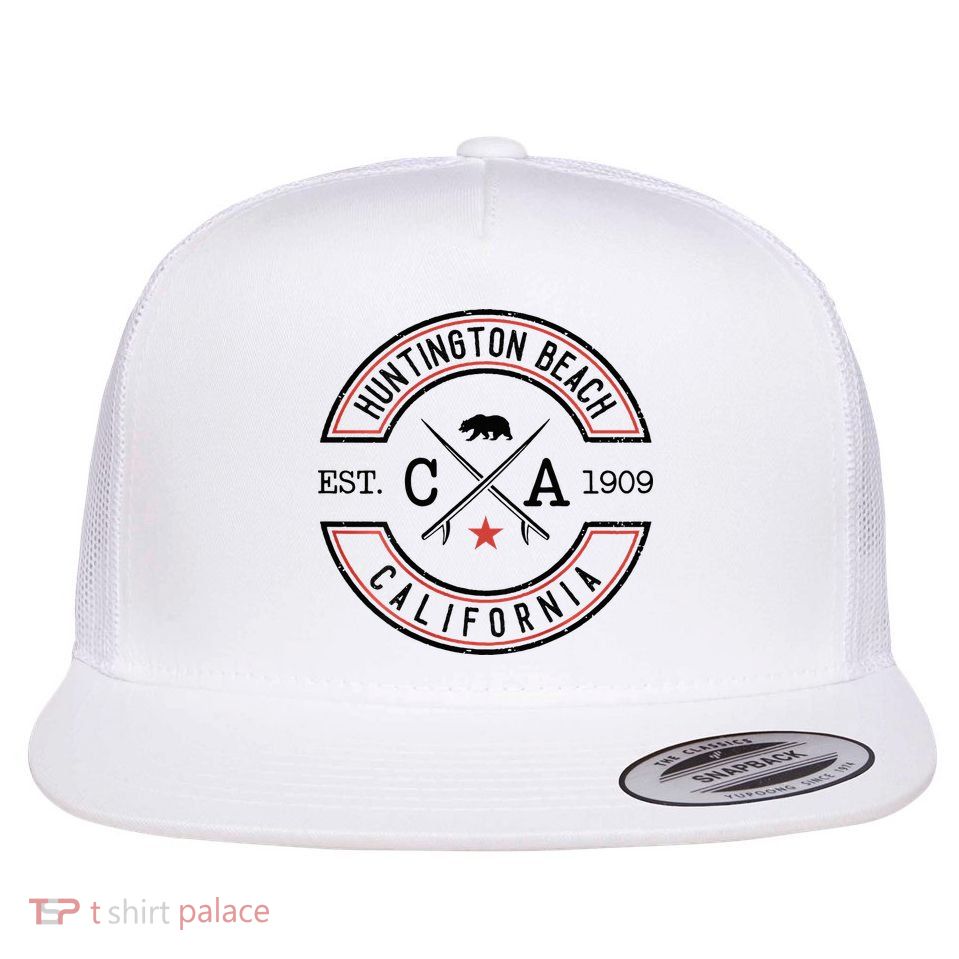 Huntington Beach California Ca Retro Surfer Flatbill Hat