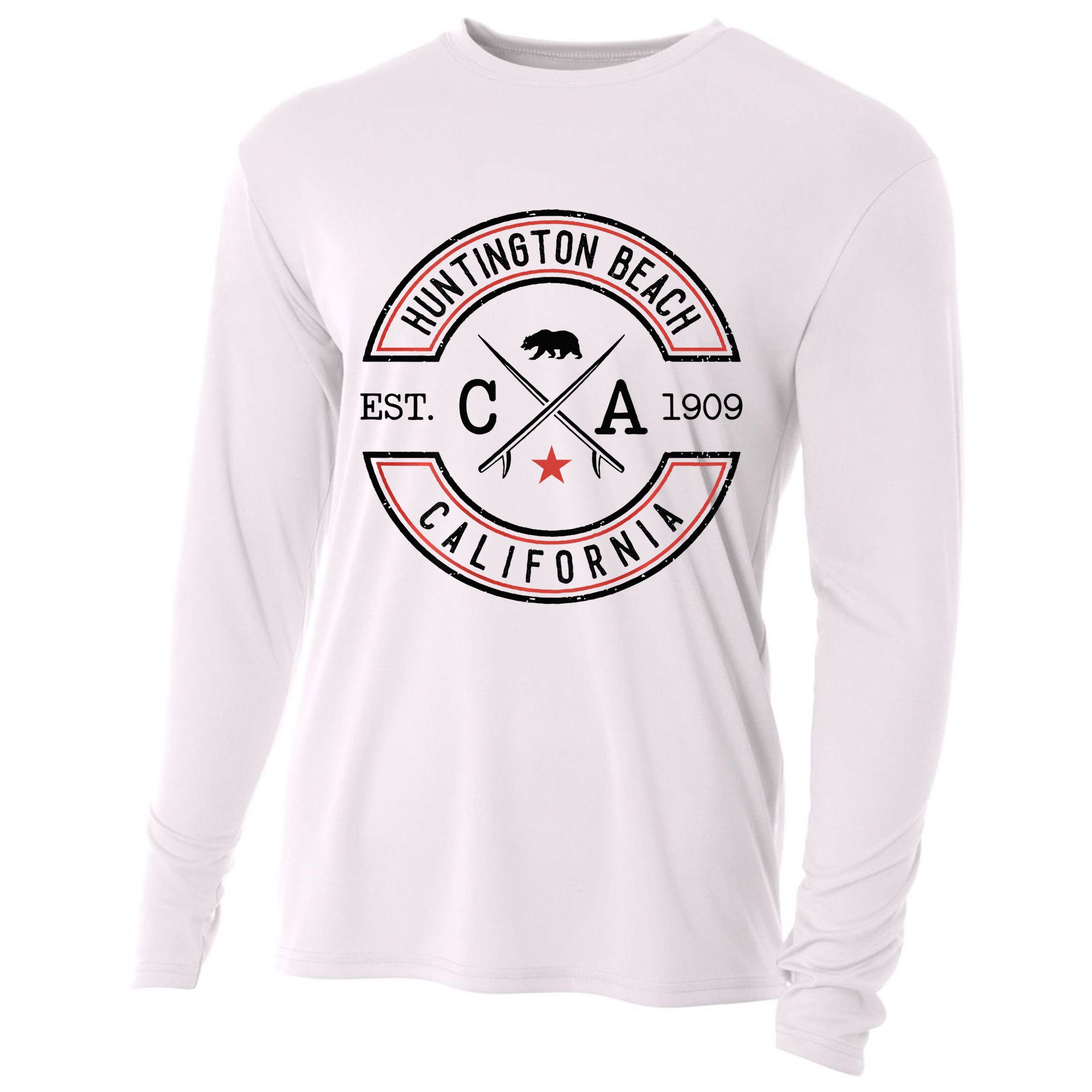 Huntington Beach California Ca Retro Surfer Cooling Performance Long Sleeve Crew