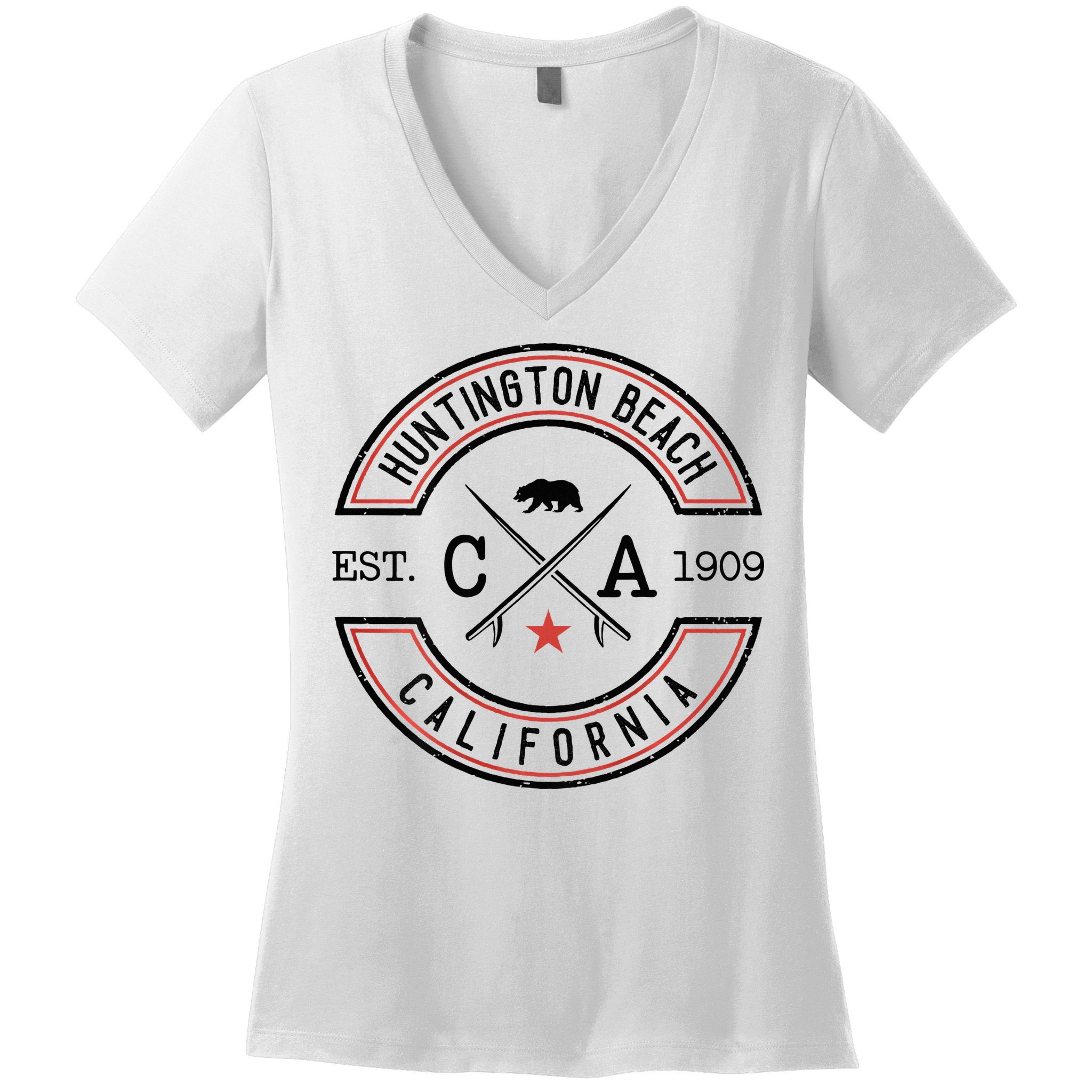 Huntington Beach California Ca Retro Surfer Women's V-Neck T-Shirt