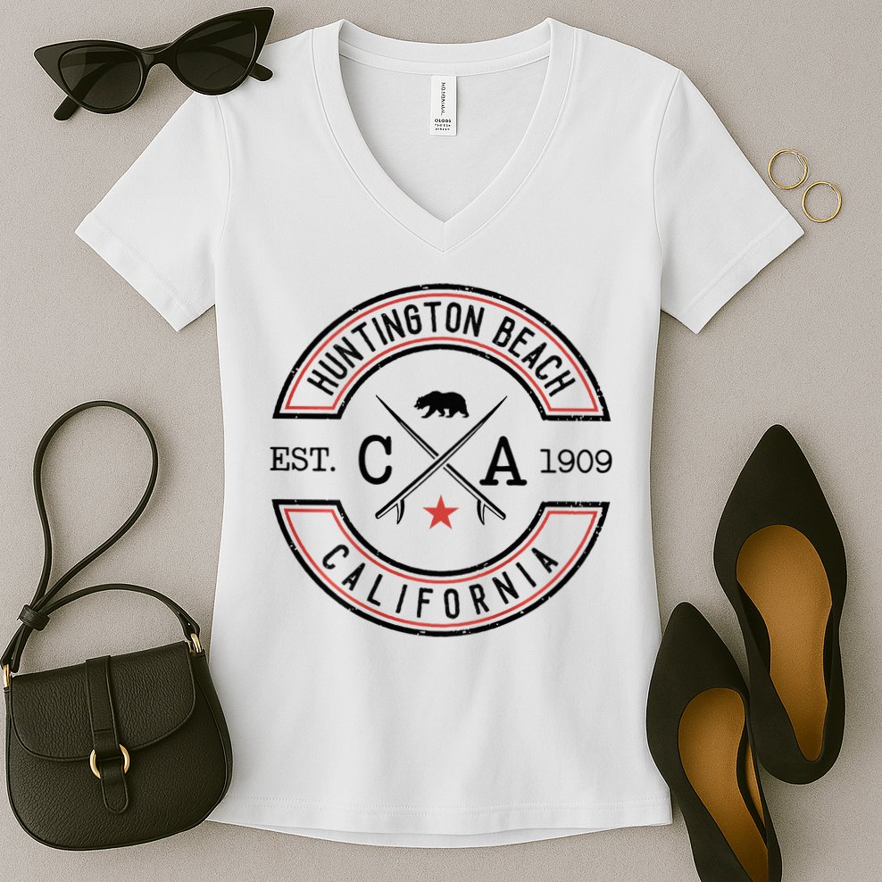 Huntington Beach California Ca Retro Surfer Women's V-Neck T-Shirt