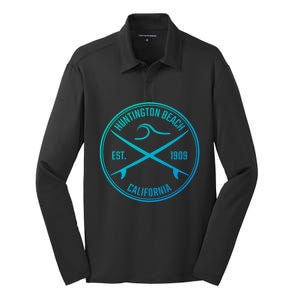 Huntington Beach California Surfer Gift Silk Touch Performance Long Sleeve Polo