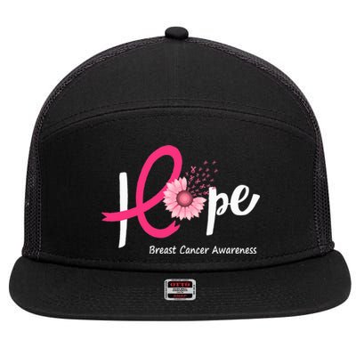 Hope Breast cancer pink Ribbons sunflower October month 7 Panel Mesh Trucker Snapback Hat