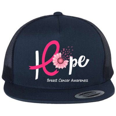 Hope Breast cancer pink Ribbons sunflower October month Flat Bill Trucker Hat