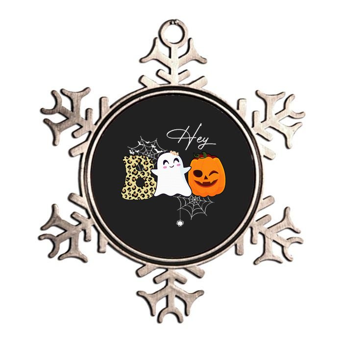 Hey Boo Cute Ghost Pumpkin Face Halloween Metallic Star Ornament