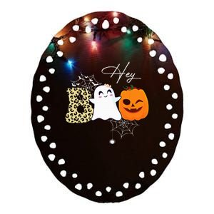 Hey Boo Cute Ghost Pumpkin Face Halloween Ceramic Oval Ornament