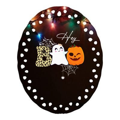 Hey Boo Cute Ghost Pumpkin Face Halloween Ceramic Oval Ornament