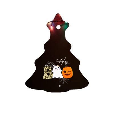 Hey Boo Cute Ghost Pumpkin Face Halloween Ceramic Tree Ornament