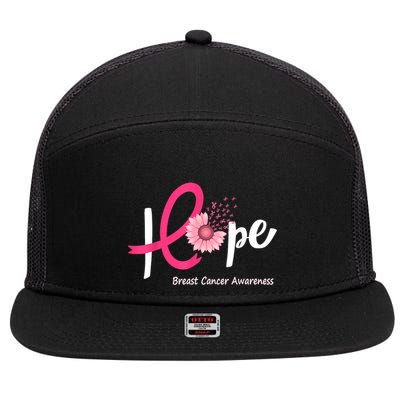 Hope Breast Cancer Pink Ribbons Sunflower 7 Panel Mesh Trucker Snapback Hat
