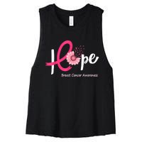 Hope Breast Cancer Pink Ribbons Sunflower Women's Racerback Cropped Tank