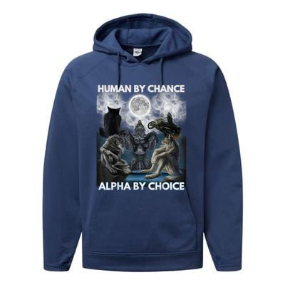 Human By Chance Alpha By Choice Wolf Vintage Performance Fleece Hoodie