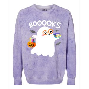 Halloween Booooks Cute Ghost Reading Library Books Halloween Colorblast Crewneck Sweatshirt