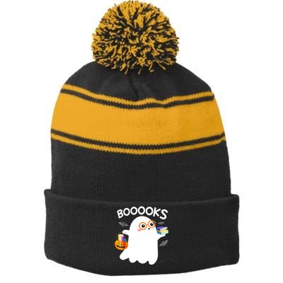 Halloween Booooks Cute Ghost Reading Library Books Halloween Stripe Pom Pom Beanie