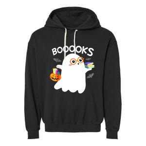 Halloween Booooks Cute Ghost Reading Library Books Halloween Garment-Dyed Fleece Hoodie