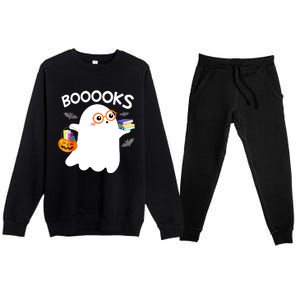 Halloween Booooks Cute Ghost Reading Library Books Halloween Premium Crewneck Sweatsuit Set