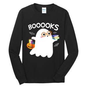 Halloween Booooks Cute Ghost Reading Library Books Halloween Tall Long Sleeve T-Shirt