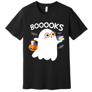 Halloween Booooks Cute Ghost Reading Library Books Halloween Premium T-Shirt