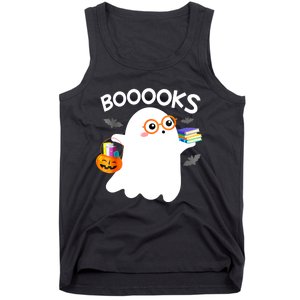 Halloween Booooks Cute Ghost Reading Library Books Halloween Tank Top